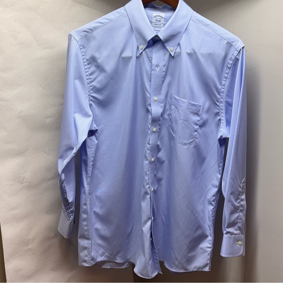 Brooks Brothers Mens 16.5 32 Blue Check Button Down Dress Shirt - Picture 2 of 5